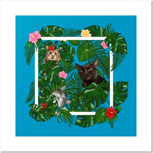 Tropical Jungle Cats and Kitties With Flowers Posters and Art